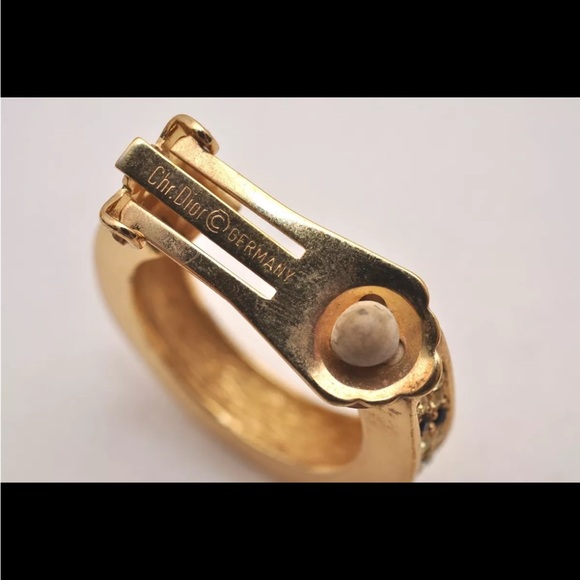 Christian Dior Vintage Rhinestone Clip-on Earrings Gold Tone CD 6723J - Picture 9 of 14